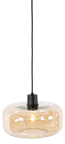 Inteligentna lampa wisząca czarna z bursztynowym szkłem z WiFi A60 - Bizle