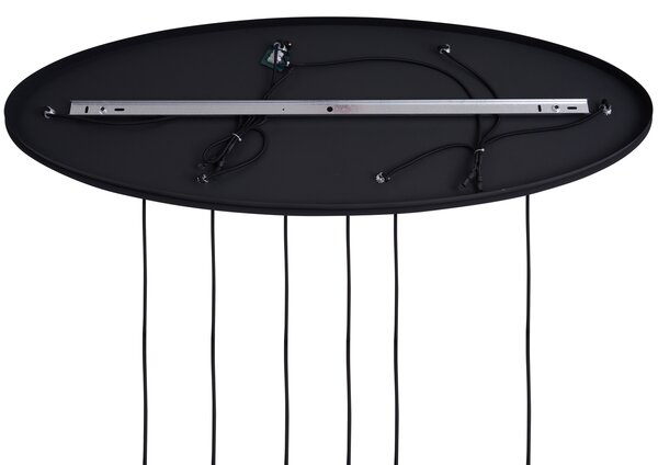 Lampa wisząca w stylu Art Deco czarna z owalną płytą sufitową i zielono-niebieskim szkłem 6-punktowa - Douglass