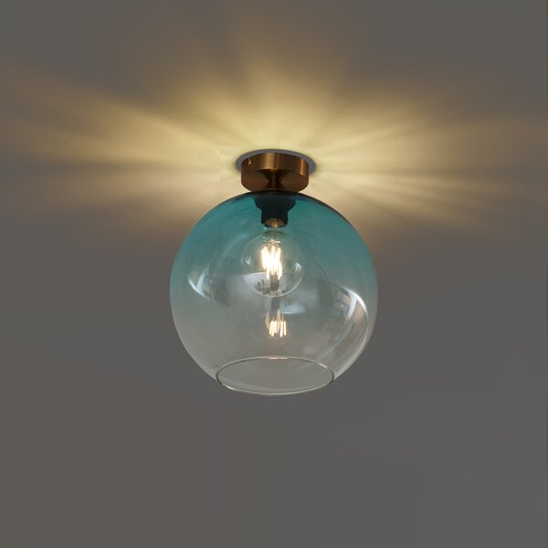Lampa sufitowa Art Deco mosiężna z niebieskim szkłem - Sandra