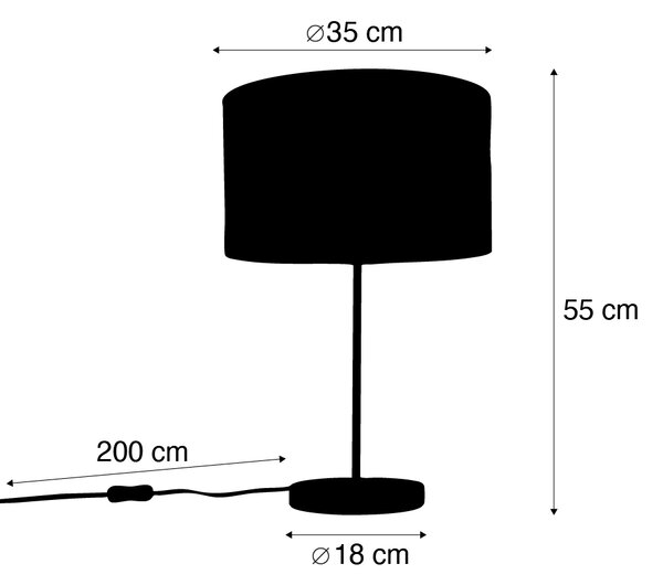 Mosiężna lampa stołowa z aksamitnym abażurem w kształcie liścia i złotym wnętrzem - Kaso