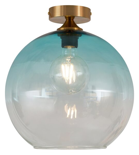 Lampa sufitowa Art Deco mosiężna z niebieskim szkłem - Sandra