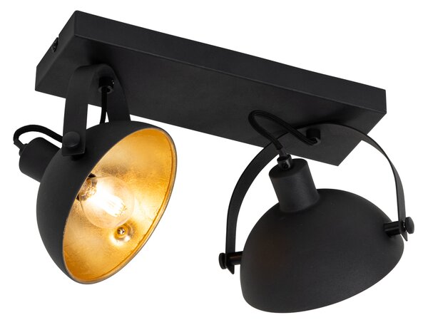 Industrialna lampa sufitowa czarna ze złotem 2-punktowa regulowana - Magnax