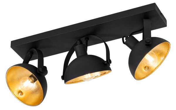 Industrialna lampa sufitowa czarna ze złotem 3-światła regulowana - Magnax