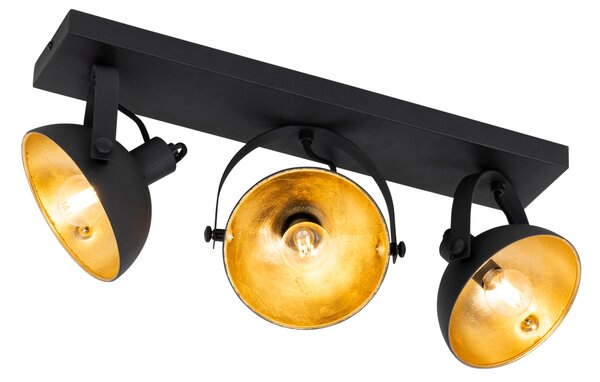 Industrialna lampa sufitowa czarna ze złotem 3-światła regulowana - Magnax