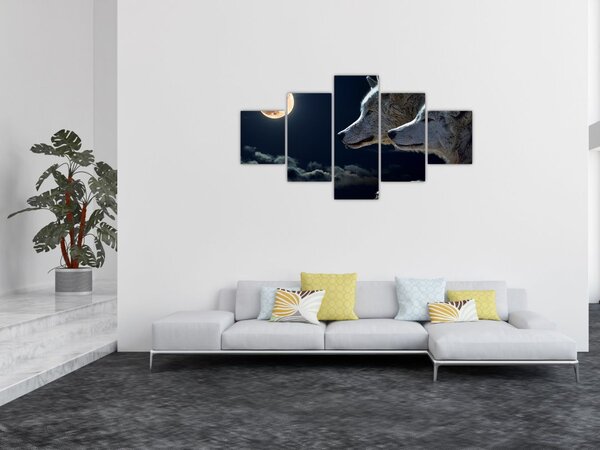 Obraz wilków wyjących do księżyca (125x70 cm)