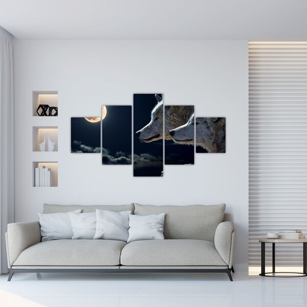 Obraz wilków wyjących do księżyca (125x70 cm)