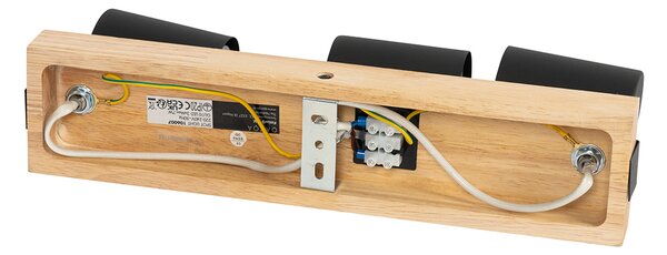 Lampa sufitowa czarna z drewnem, 3-punktowa, regulowana, prostokątna - Jeana