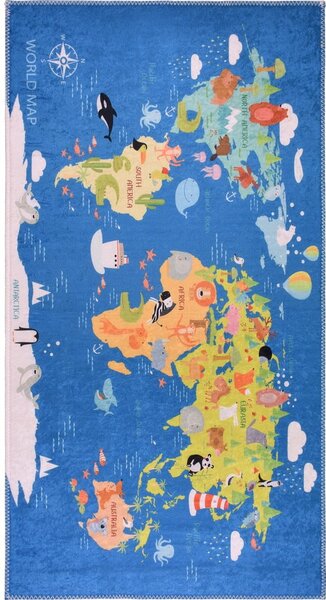Niebieski dywan dziecięcy odpowiedni do prania 80x120 cm Animal Atlas – Vitaus