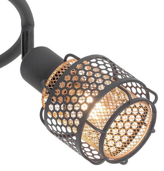 Designerska lampa sufitowa czarna ze złotem 3-światłowa okrągła - Noud