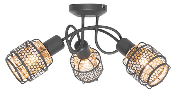 Designerska lampa sufitowa czarna ze złotem 3-światła - Noud