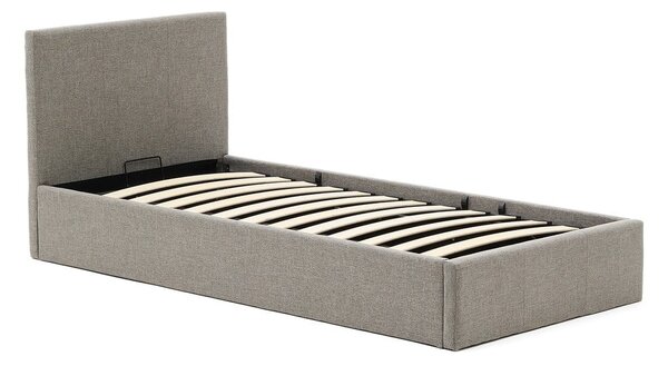 Szare tapicerowane łóżko jednoosobowe ze schowkiem i stelażem 90x200 cm Nahiri – Kave Home