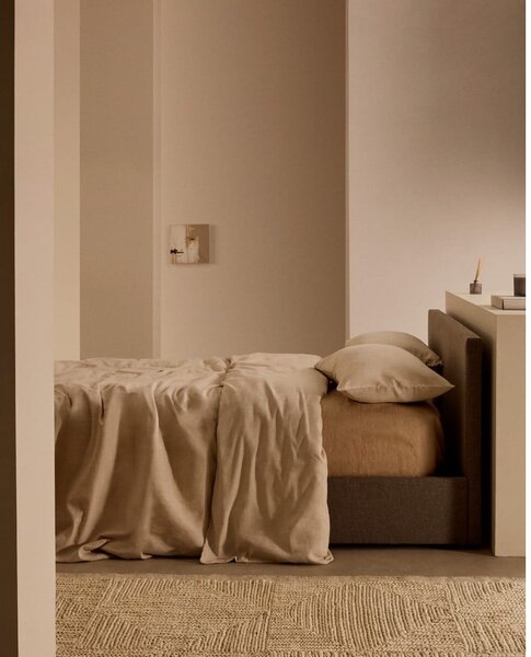 Szare tapicerowane łóżko jednoosobowe ze schowkiem i stelażem 90x200 cm Nahiri – Kave Home
