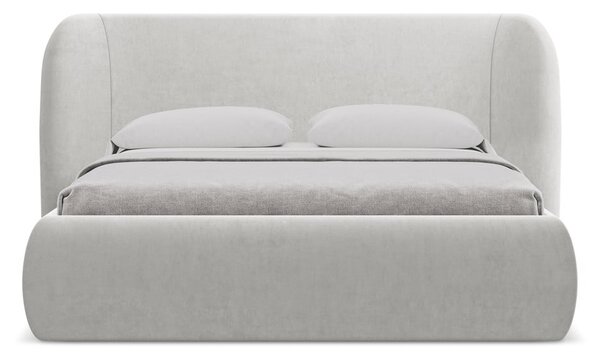 Jasnoszare tapicerowane łóżko dwuosobowe ze schowkiem i stelażem 160x200 cm Hauke – Makamii