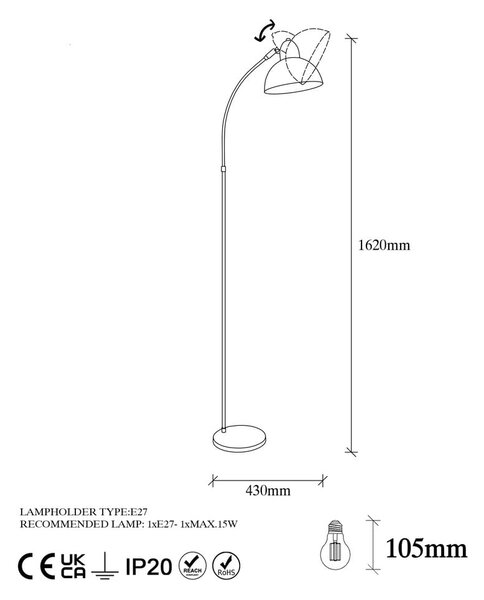 Lampa stojąca w kolorze mosiądzu z metalowym kloszem (wysokość 162 cm) Marzeo – Opviq lights