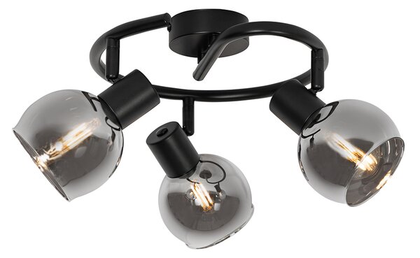 Lampa sufitowa art deco czarna z przydymionym szkłem 3-punktowa okrągła - Vidro