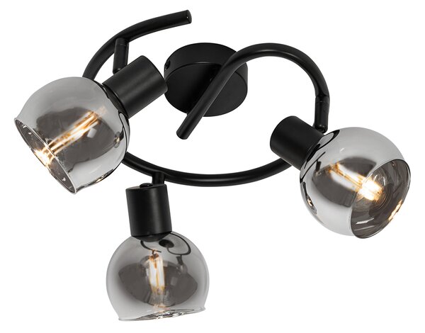 Lampa sufitowa art deco czarna z przydymionym szkłem 3-punktowa okrągła - Vidro