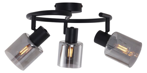 Nowoczesna lampa sufitowa czarna ze szklanym spiralnym kloszem 3-punktowym - Cilin