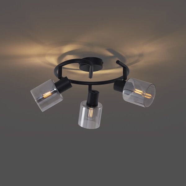 Nowoczesna lampa sufitowa czarna ze szklanym spiralnym kloszem 3-punktowym - Cilin