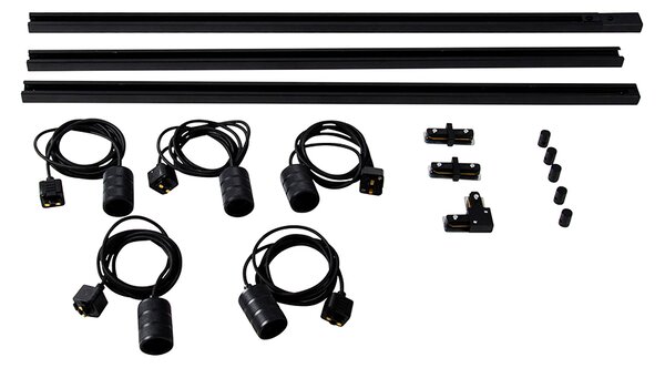 Nowoczesny system oświetlenia szynowego z 5 lampami wiszącymi czarny 1-fazowy - Iconic Cavalux