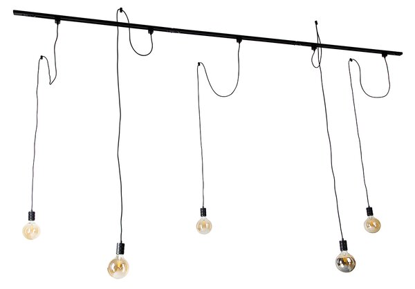Nowoczesny system oświetlenia szynowego z 5 lampami wiszącymi czarny 1-fazowy - Iconic Cavalux