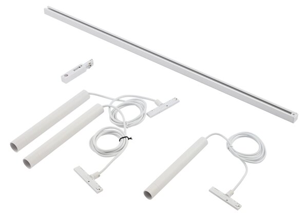 Nowoczesny system szynowy Slimline Keno z 3 białymi lampami wiszącymi 1-fazowy