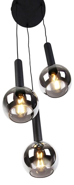 Nowoczesna lampa wisząca czarna z przydymionym szkłem 3-źródła światła - Clayton