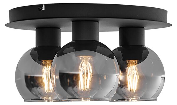 Inteligentna lampa sufitowa czarna z przydymionym szkłem 3-źródła światła z WiFi A60 - Vidro