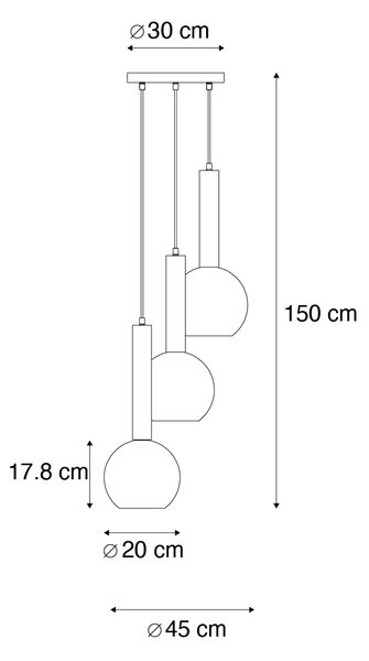 Nowoczesna lampa wisząca czarna z przydymionym szkłem 3-źródła światła - Clayton
