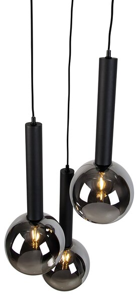 Nowoczesna lampa wisząca czarna z przydymionym szkłem 3-źródła światła - Clayton