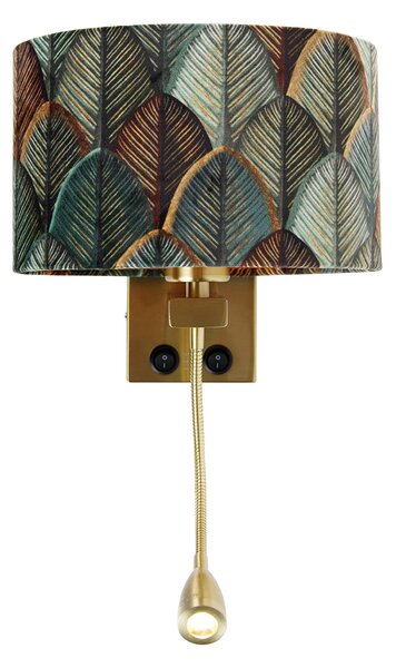 Lampa ścienna mosiężna z owalnym aksamitnym abażurem o wzorze liści 25 cm - Brescia Combi