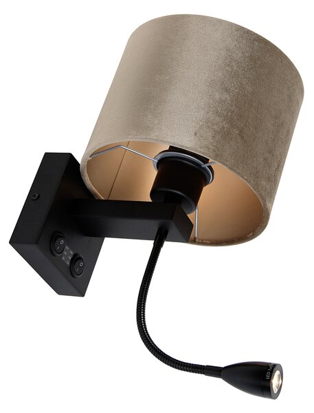 Lampa ścienna czarna z abażurem z weluru taupe 18 cm - Brescia Combi