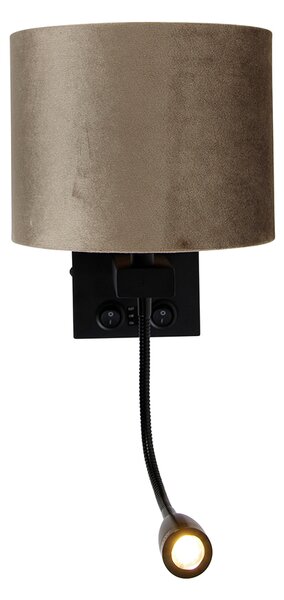Lampa ścienna czarna z abażurem z weluru taupe 18 cm - Brescia Combi