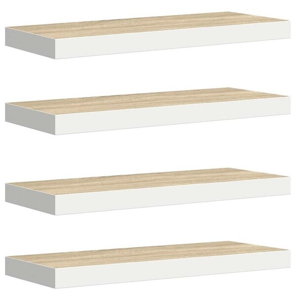 Półki ścienne, 4 szt., kolor dębu i biel, 60x23,5x3,8 cm, mdf