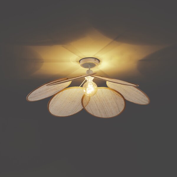 Lampa sufitowa Japandi kremowa z lnianym abażurem - Aisha