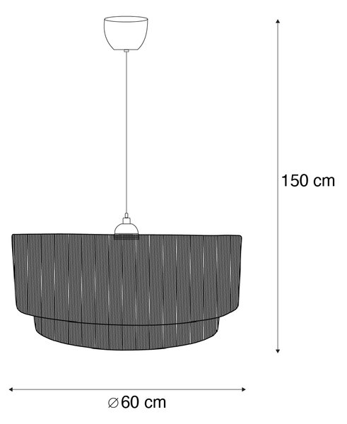Lampa wisząca Japandi czarna z brązowym sznurem 60 cm - Smilla