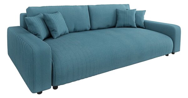 Turkusowa sztruksowa rozkładana sofa ze schowkiem 234 cm Sara – Ropez