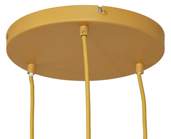 Retro Lampa wisząca musztardowożółta z matowym szkłem 3-punktowa - Fedde