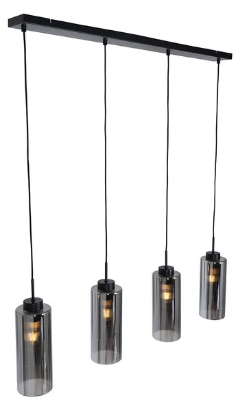 Inteligentna lampa wisząca czarna z przydymionym szkłem 4-punktowa z 4 Wifi ST64 - Laura