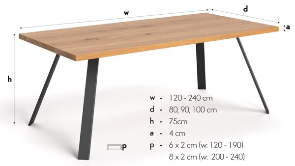 Stół Lige z naturalnego drewna Dąb 240x80 cm