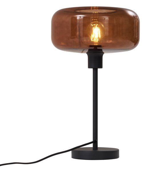 Retro Lampa Stołowa Czarna z Brązowym Szkłem - Bizle