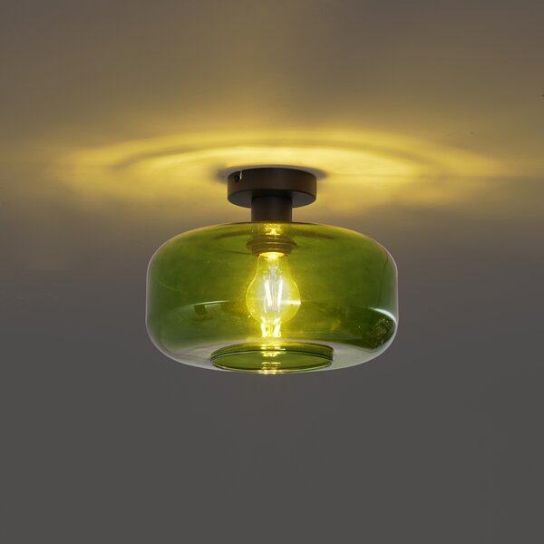 Retrowana lampa sufitowa czarna ze szklanym zielonym kloszem - Bizle