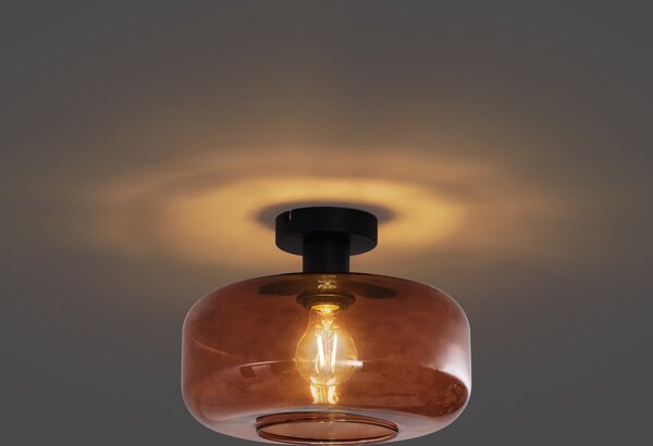 Retrowana lampa sufitowa czarna z brązowym szkłem - Bizle
