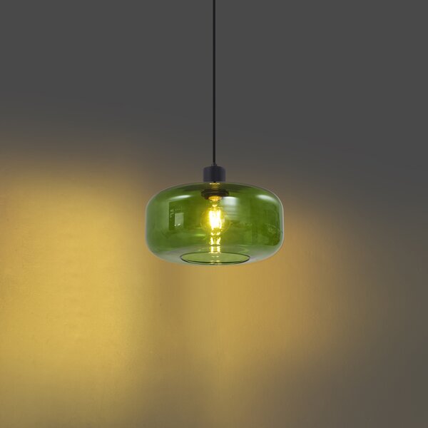 Retrowana lampa wisząca czarna ze szklanym zielonym kloszem - Bizle
