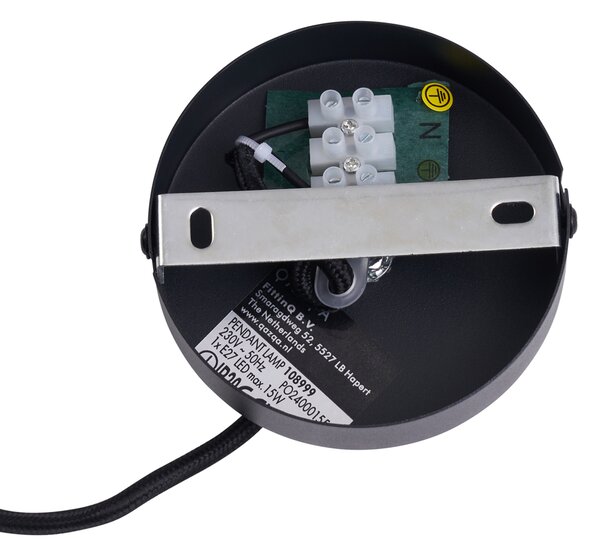 Retrowana lampa wisząca czarna ze szklanym kloszem w kolorze brązu - Bizle