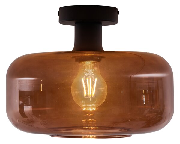 Retrowana lampa sufitowa czarna z brązowym szkłem - Bizle