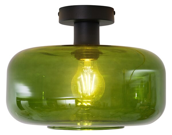 Retrowana lampa sufitowa czarna ze szklanym zielonym kloszem - Bizle
