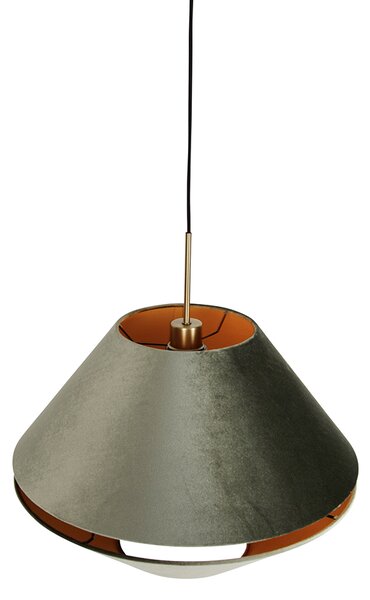 Nowoczesna lampa wisząca brązowa z podwójnym welurowym kloszem zielonym - Combi 1