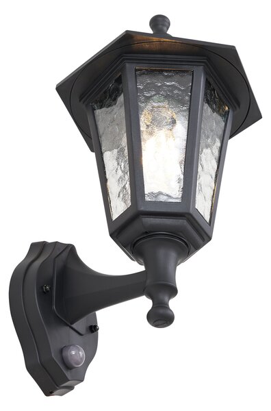 Zewnętrzna lampa ścienna czarna z czujnikiem ruchu IP44 - New Haven Hammered