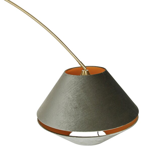 Mosiężna lampa łukowa z czarnym i podwójnym aksamitnym abażurem zielonym - XXL