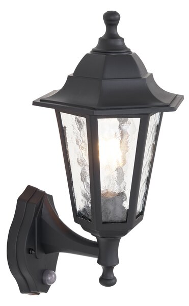 Zewnętrzna lampa ścienna czarna z czujnikiem ruchu IP44 - New Haven Hammered